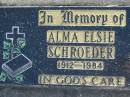 Alma Elsie SCHROEDER, 1912-1984;
Lowood Trinity Lutheran Cemetery (Bethel Section), Esk Shire