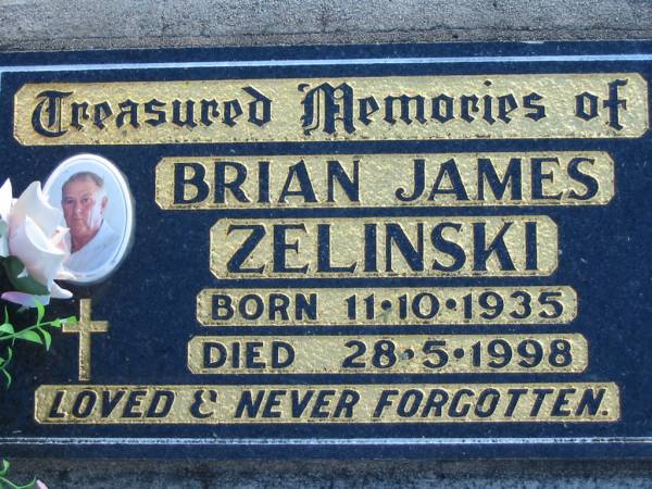 Brian James ZELINSKI, born 11-10-1935 died 28-5-1998;  | Lowood Trinity Lutheran Cemetery (Bethel Section), Esk Shire  | 