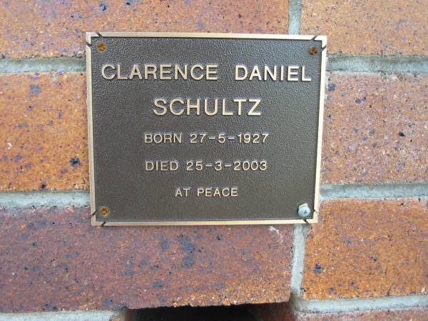Clarence Daniel SCHULTZ, born 27-5-1927 died 25-3-2003;  | Lowood Trinity Lutheran Cemetery (Bethel Section), Esk Shire  | 