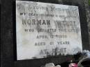 Norman WENDT, died 17 APril 1976 aged 61 years, husband father;
Lowood Trinity Lutheran Cemetery (St Marks Section), Esk Shire