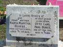 Maria Martha BUHSE, died 25 Oct 1954 aged 71 years, mother;
Otto Carl Paul BUHSE died 13 Feb 1950 aged 78 years, husband father;
Lowood Trinity Lutheran Cemetery (St Marks Section), Esk Shire
