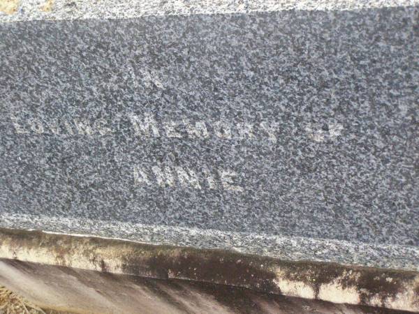 Annie, daughter of L. & J. BAILEY,  | drowned Blanchview 8 Dec 1931;  | Ma Ma Creek Anglican Cemetery, Gatton shire  | 