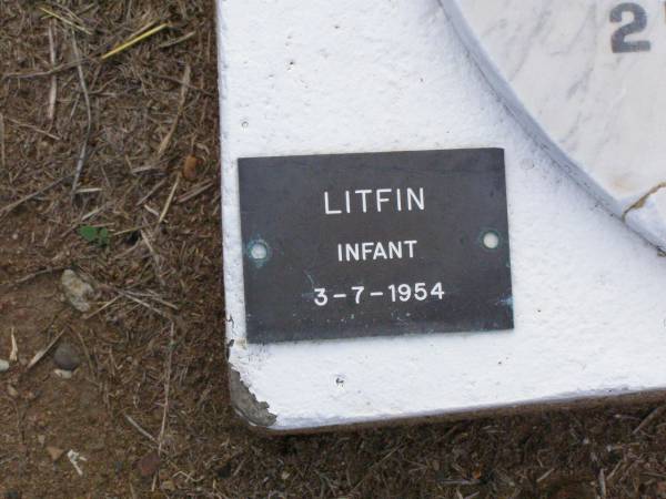 Baby LITFIN,  | died 2 July 1955;  | infant LITFIN,  | died 3-7-1954;  | Ma Ma Creek Anglican Cemetery, Gatton shire  | 