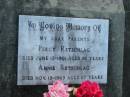 parents;
Percy RETSCHLAG,
died 12 June 1961 aged 56 years;
Annie RETSCHLAG,
died 19 Nov 1969 aged 67 years;
Marburg Lutheran Cemetery, Ipswich