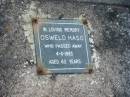 Eugenie HASO, wife mother,
died 18 April 1973 aged 63 years;
Osweld HASO,
died 4-6-1983 aged 82 years;
Marburg Lutheran Cemetery, Ipswich