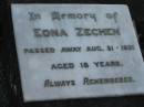 Edna ZECHEN,
died 31 Aug 1931 aged 18 years;
Marburg Lutheran Cemetery, Ipswich