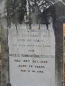 Henriette QUALISCHEFSKI,
died 23 March 1916 aged 63 years;
Andreas Heinrich WUALISCHEFSKI,
died 26 Oct 1928 aged 75 years;
Marburg Lutheran Cemetery, Ipswich