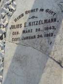 Julius E. KITZELMANN,
born 26 March 1843 died 24 Jan 1912;
Marburg Lutheran Cemetery, Ipswich
