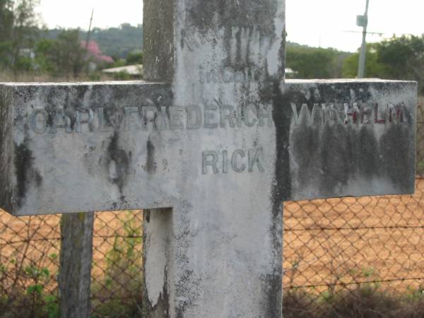 Carl Friederich Wilhelm RICK,  | born 2 July 1884 died 2 Dec 1909;  | Marburg Lutheran Cemetery, Ipswich  | 