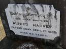 Alfred HARVEY,
brother,
died 17 Sept 1959 aged 63 years;
Maroon General Cemetery, Boonah Shire