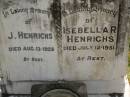 J. HENRICHS,
died 13 Aug 1928;
Isebellar HENRICHS,
died 12 July 1951;
Maroon General Cemetery, Boonah Shire