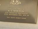 R.S. BURTON,
husband father-in-law grandfather,
died 17 Nov 1982 aged 69 years;
Maroon General Cemetery, Boonah Shire