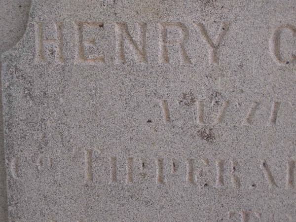 Charles Joseph CONNORS,  | second son of H. & A. CONNORS,  | died 4 Feb 1902 ages 29 years;  | Henry CONNORS,  | native of Co. Tipperary Ireland,  | died Toowoomba 15 March 1871 aged 40 years;  | Meringandan cemetery, Rosalie Shire  | 