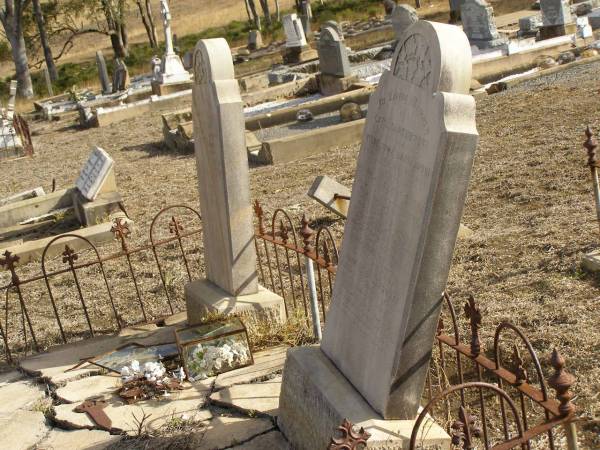 Carl BARTKOWSKI,  | husband of Wilhelmina BARTKOWSKI,  | born Mourengen? Germany 7? Sept 1831,  | died 22 Feb 1916 aged 83 years;  | Minnie BARTKOWSKI,  | mother,  | died 13 Apr 1933 aged 89 years;  | Thedor BARTKOWSKI,  | son of Fredick & Caroline BARTKOWSKI,  | died 5 Nov 1915 in 13th year;  | Meringandan cemetery, Rosalie Shire  |   | 