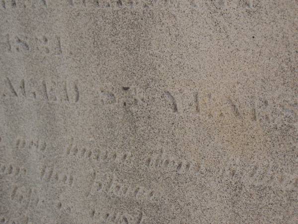 Carl BARTKOWSKI,  | husband of Wilhelmina BARTKOWSKI,  | born Mourengen? Germany 7? Sept 1831,  | died 22 Feb 1916 aged 83 years;  | Minnie BARTKOWSKI,  | mother,  | died 13 Apr 1933 aged 89 years;  | Thedor BARTKOWSKI,  | son of Fredick & Caroline BARTKOWSKI,  | died 5 Nov 1915 in 13th year;  | Meringandan cemetery, Rosalie Shire  | 