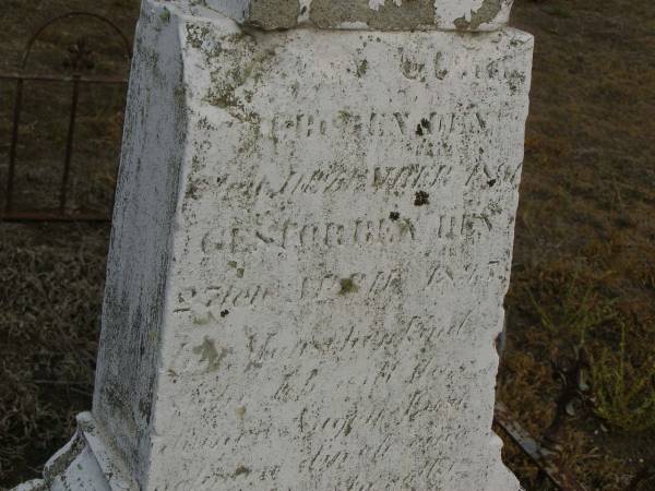 [Emma?] GUHR,  | born 6 Dec 1891,  | died 28 April 1895;  | Pauline? GUHR (nee BURGHARDT),  | born Germany 28 Apr 1838,  | died 23 Jan 1896;  | Meringandan cemetery, Rosalie Shire  | 