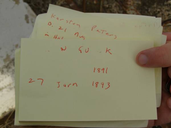 [Emma?] GUHR,  | born 6 Dec 1891,  | died 28 April 1895;  | Pauline? GUHR (nee BURGHARDT),  | born Germany 28 Apr 1838,  | died 23 Jan 1896;  | Meringandan cemetery, Rosalie Shire  | 