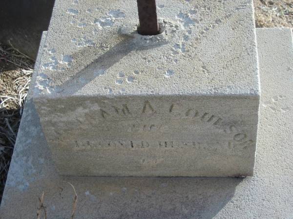 William A. COULSON,  | husband of Lena COULSON,  | died 6 July 1896? aged 39 years;  | Meringandan cemetery, Rosalie Shire  | 