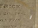 
Timothy Joseph LEANE,
died 23 Feb 1894 aged 24 years;
John Patrick LEANE,
died 20 Aug 1882 aged 6 months;
sons of John & Hanorah LEANE;
Meringandan cemetery, Rosalie Shire

