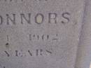 
Charles Joseph CONNORS,
second son of H. & A. CONNORS,
died 4 Feb 1902 ages 29 years;
Henry CONNORS,
native of Co. Tipperary Ireland,
died Toowoomba 15 March 1871 aged 40 years;
Meringandan cemetery, Rosalie Shire
