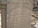 
Margaretha Magdalena NOTHDURFT,
wife of John MAAG (junr),
died at Meringandan 28 Sept 1897 in 25th yea,
mourned by husband and children;
Meringandan cemetery, Rosalie Shire

