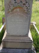 
Eleanor, wife of John BELL,
died August 1912? aged 71 years;
Milbong General Cemetery, Boonah Shire

