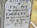 
Maria Louise, wife of Ernest S.H. HOLZ,
died 15 April 1917 aged 33 years;
Milbong St Lukes Lutheran cemetery, Boonah Shire
