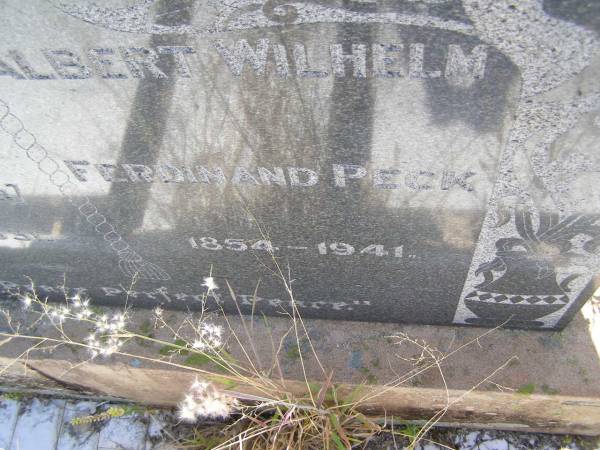Anna Maria Auguste PECK, nee SEVRAIN?,  | 1862 - 1931;  | Albert Wilhelm Ferdinand PECK,  | 1854 - 1941;  | Milbong St Luke's Lutheran cemetery, Boonah Shire  | 