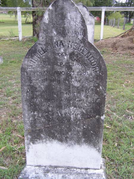 Wilhelmine NEUENDORF,  | born 11 Sept 1835 died 23 Aug 1901;  | Minden Baptist, Esk Shire  | 