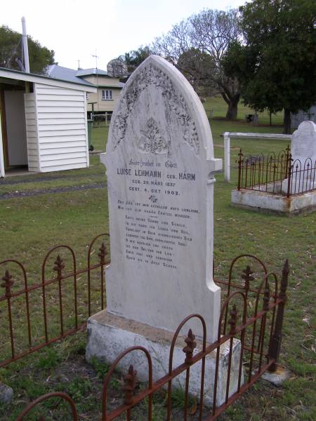 Luise LEHMANN, born HARM,  | born 29 March 1837 died 4 Oct 1902;  | Minden Baptist, Esk Shire  | 