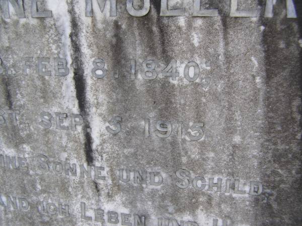 Justine MULLER,  | born 8 Feb 1840 died 5 Sept 1915;  | Minden Baptist, Esk Shire  | 