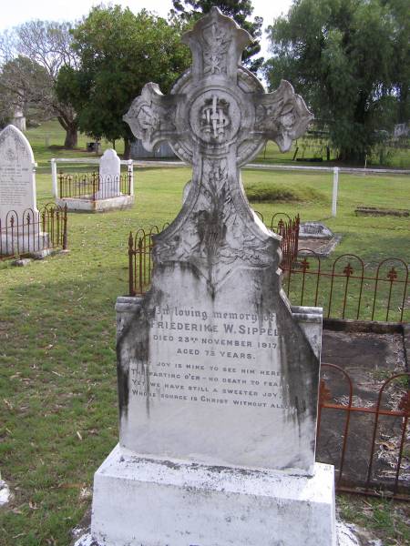 Friederike W. SIPPEL,  | died 23 Nov 1917 aged 73 years;  | Minden Baptist, Esk Shire  | 