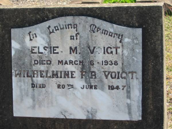 Elsie M VOIGT  | 6 Mar 1938  | Wilhelmine F R VOIGT  | 20 Jun 1947  | Minden Zion Lutheran Church Cemetery  | 