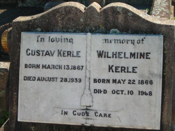 Gustav KERLE  | b: 13 Mar 1867, d: 28 Aug 1939  | Wilhelmine KERLE  | b: 22 May 1866, d: 10 Oct 1968  | Minden Zion Lutheran Church Cemetery  | 