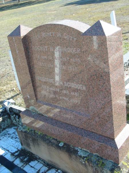 August H SCHRODER  | b: 12 Aug 1855, d: 11 May 1938  | Friederike W A SCHRODER  | b: 18 Jan 1861, 11 Apr 1942  | Minden Zion Lutheran Church Cemetery  | 