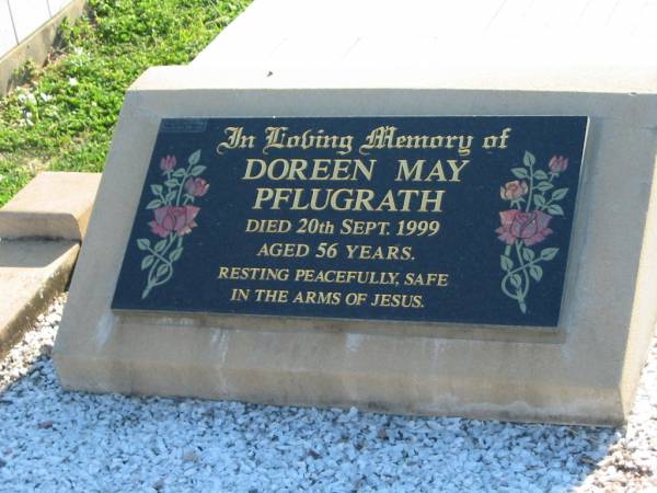 J A (August) KERLE  | 4 Jun 1972, aged 83  | Mary KERLE  | 29 Mar 1975, aged 79  | and their son  | Herbert H KERLE  | 5 Aug 2003, aged 85  |   | Doreen May PFLUGRATH  | 20 Sep 1999, aged 56  | Minden Zion Lutheran Church Cemetery  | 