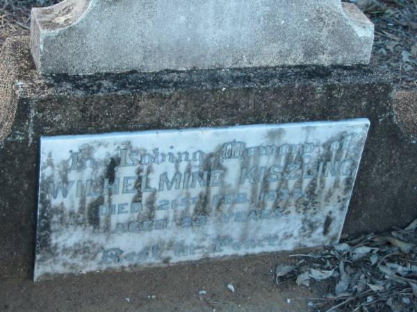 Wilhelmine KISZLING  | 21 Feb 1933 aged 83  | Minden/Coolana - St Johns Lutheran  | 