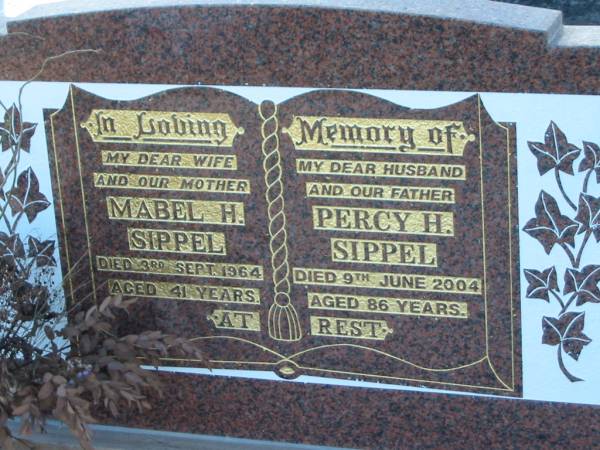 Mabel H SIPPEL  | 3 Sep 1964 aged 41  | Percy H SIPPEL  | 9 Jun 2004 aged 86  | Minden/Coolana - St Johns Lutheran  | 