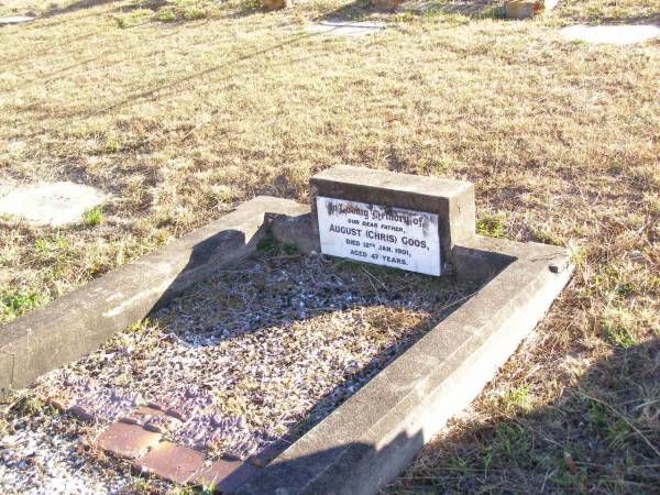 August (Christ) GOOS, father,  | died 12 Jan 1901 aged 47 years;  | St Johns Evangelical Lutheran Church, Minden, Esk Shire  | 