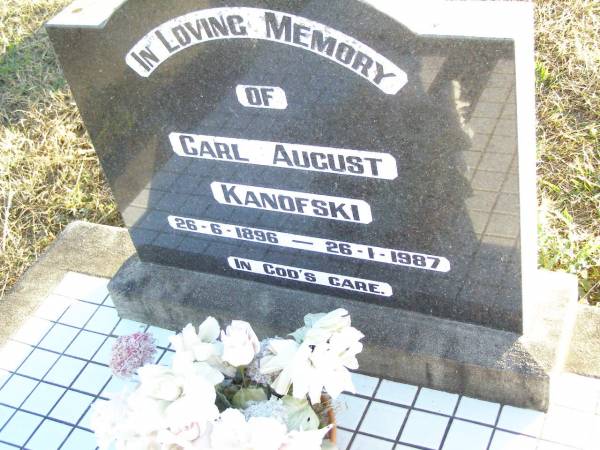 Carl August KANOFSKI,  | 26-6-1896 - 26-1-1987;  | St Johns Evangelical Lutheran Church, Minden, Esk Shire  | 