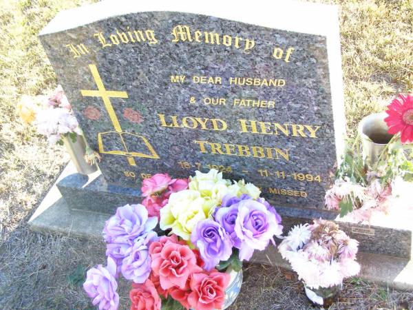Lloyd Henry TREBBIN, husband father,  | 18-7-1924 - 11-11-1994;  | St Johns Evangelical Lutheran Church, Minden, Esk Shire  | 