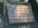 William Anstead
B: 31-3-1904
D: 11-8-1989
Violet Anstead
B: 1-2-1900
D: 3-10-1985
Raymond John Anstead
B: 8-12-1947
D: 15-2-1979
Moggill Historic cemetery (Brisbane)