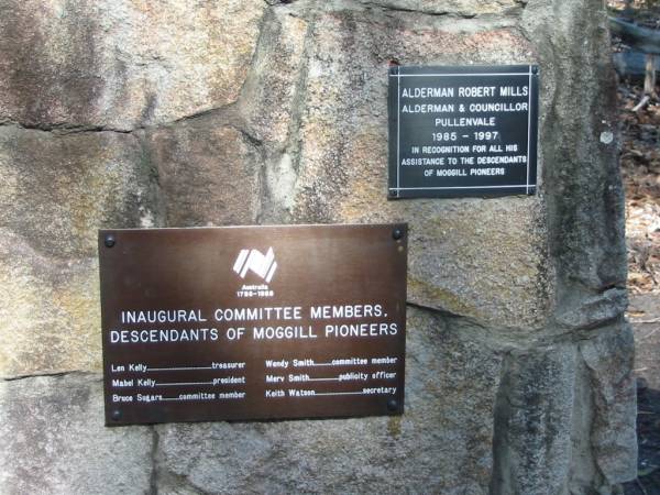 Alderman Robert Mills  |   | Descendants of Moggill Pioneers  | Len Kelly  | Mabel Kelly  | Bruce Sugars  | Wendy Smith  | Merv Smith  | Keith Watson  |   | Moggill Historic cemetery (Brisbane)  | 