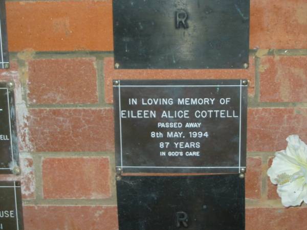 Eileen Alice COTTELL,  | died 8 May 1994 aged 87 years;  | Mooloolah cemetery, City of Caloundra  |   | 