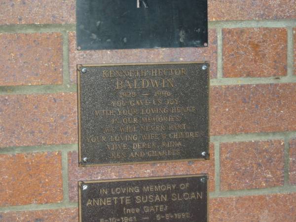 Kenneth Hector BALDWIN,  | 1928 - 1996,  | wife Viive,  | children Derek, Riina, Ken & Charles;  | Mooloolah cemetery, City of Caloundra  |   | 