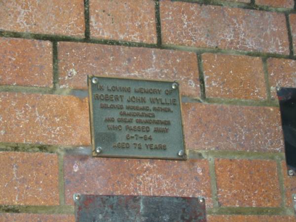 Robert John WYLLIE,  | husband father grandfather great-grandfather,  | died 6-7-94 aged 72 years;  | Mooloolah cemetery, City of Caloundra  |   | 