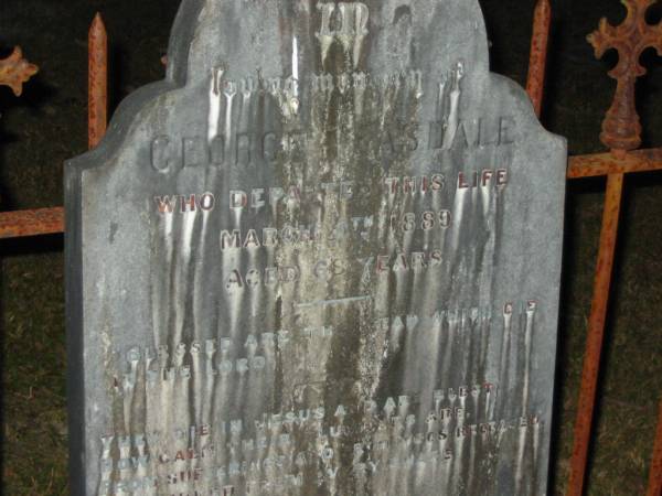 George TEASDALE,  | died 5 March 1889 aged 68 years;  | Mooloolah cemetery, City of Caloundra  |   | 