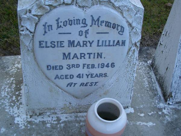 Fredrick William WENDT,  | died 5 Feb 1940 aged 68 years;  | Fanny Louisa,  | wife,  | died 15 Nov 1950 aged 76 years;  | Elsie Mary Lillian MARTIN,  | died 3 Feb 1946 aged 41 years;  | Edward (Mick) WENDT,  | aged 58 years;  | Mooloolah cemetery, City of Caloundra  |   | 