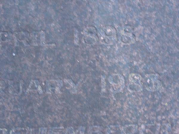Mary BURGESS,  | born April 1898,  | died Feb 1983;  | Mooloolah cemetery, City of Caloundra  |   |   | 