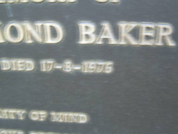 Bernard Ormond BAKER,  | born 14-5-1894,  | died 17-8-1976;  | Eva May BAKER,  | born 30-10-1893,  | died 10-1-1977;  | Mooloolah cemetery, City of Caloundra  |   | 